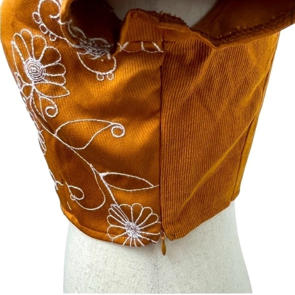 Cider Boho Floral Embroidered Crop Top. Brown Orange. Size S. #668 - Picture 4 of 7